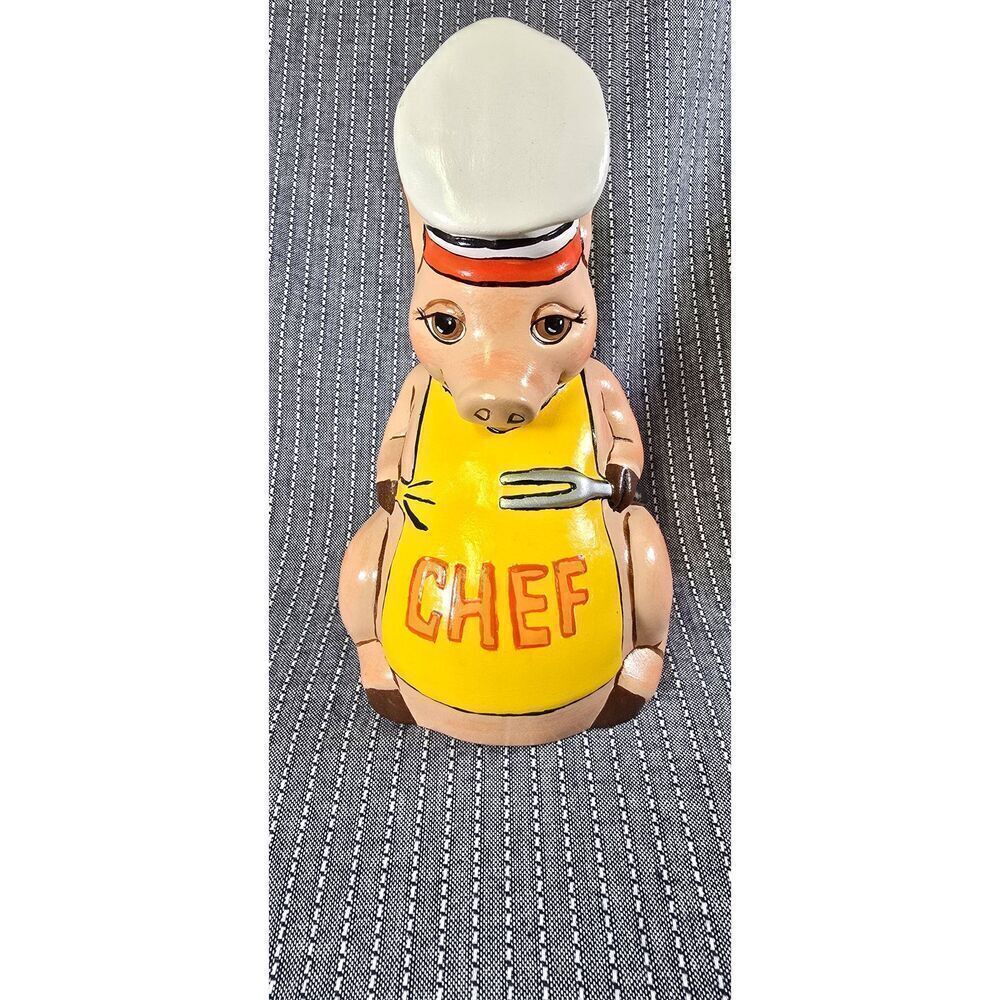 Vintage Duncan Enterprises 1978 Ceramic Chef Pig Sitting Statue Figurine
